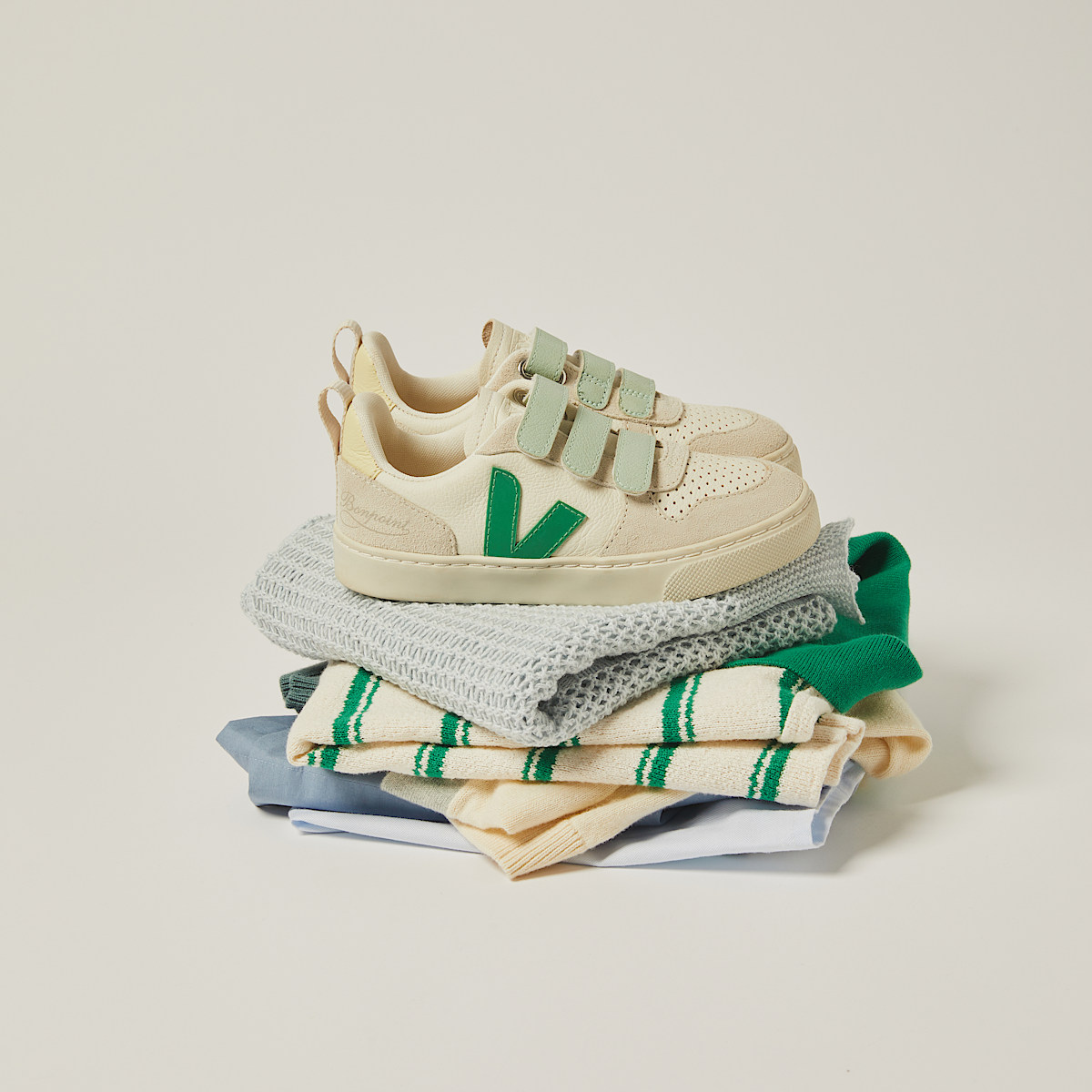 veja baskets small-v-10-veja-x-bonpoint cuir vert BO0520722